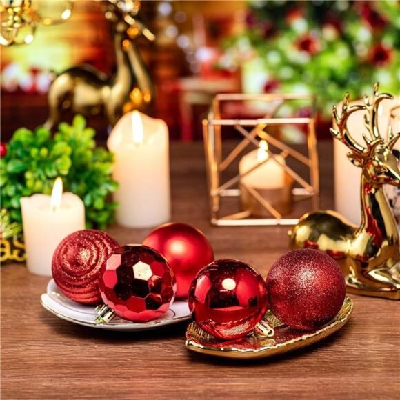 24ct Shatterproof Christmas Ball Ornaments - 60mm Red Balls - Picture 4 of 7